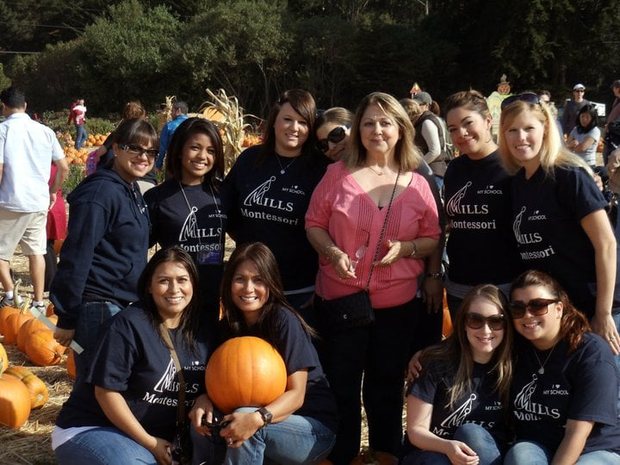 Mills Montessori teachers together on a visit to a pumpkin patch